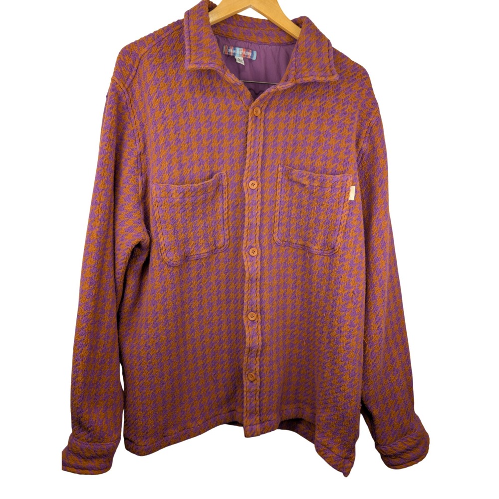Urban Outfitters Purple Orange Houndstooth Textured Button Down Shirt Large